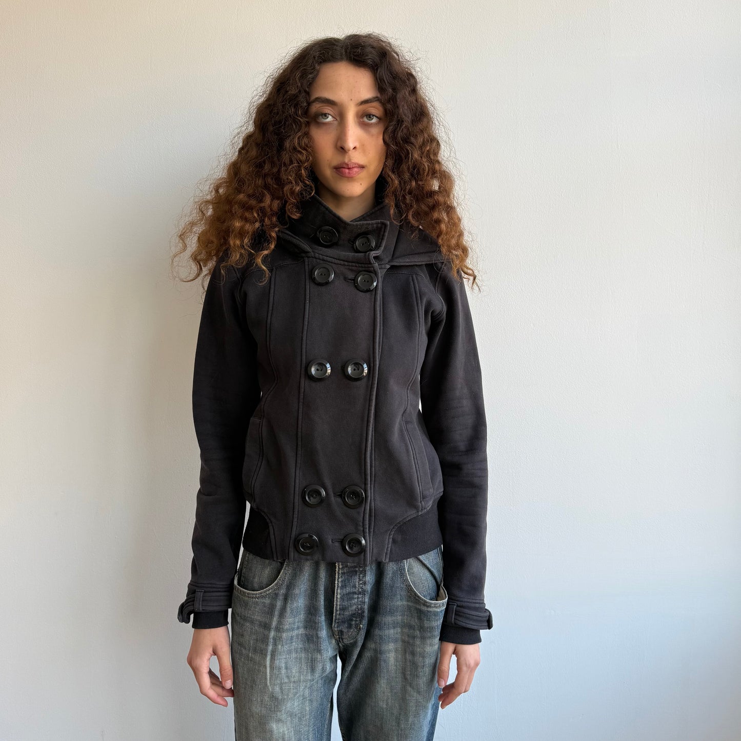 Black hooded peacoat jumper - Size M