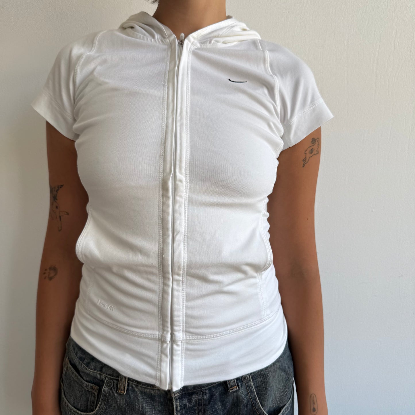 White Nike zip up short sleeve hoodie - Size S