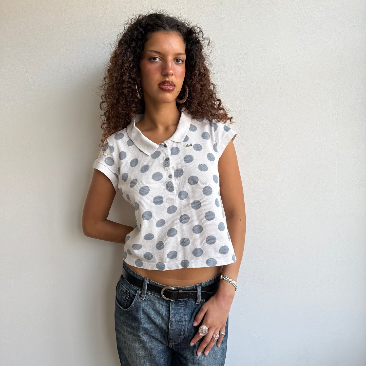 White polka dot Lacoste polo - Size S/M