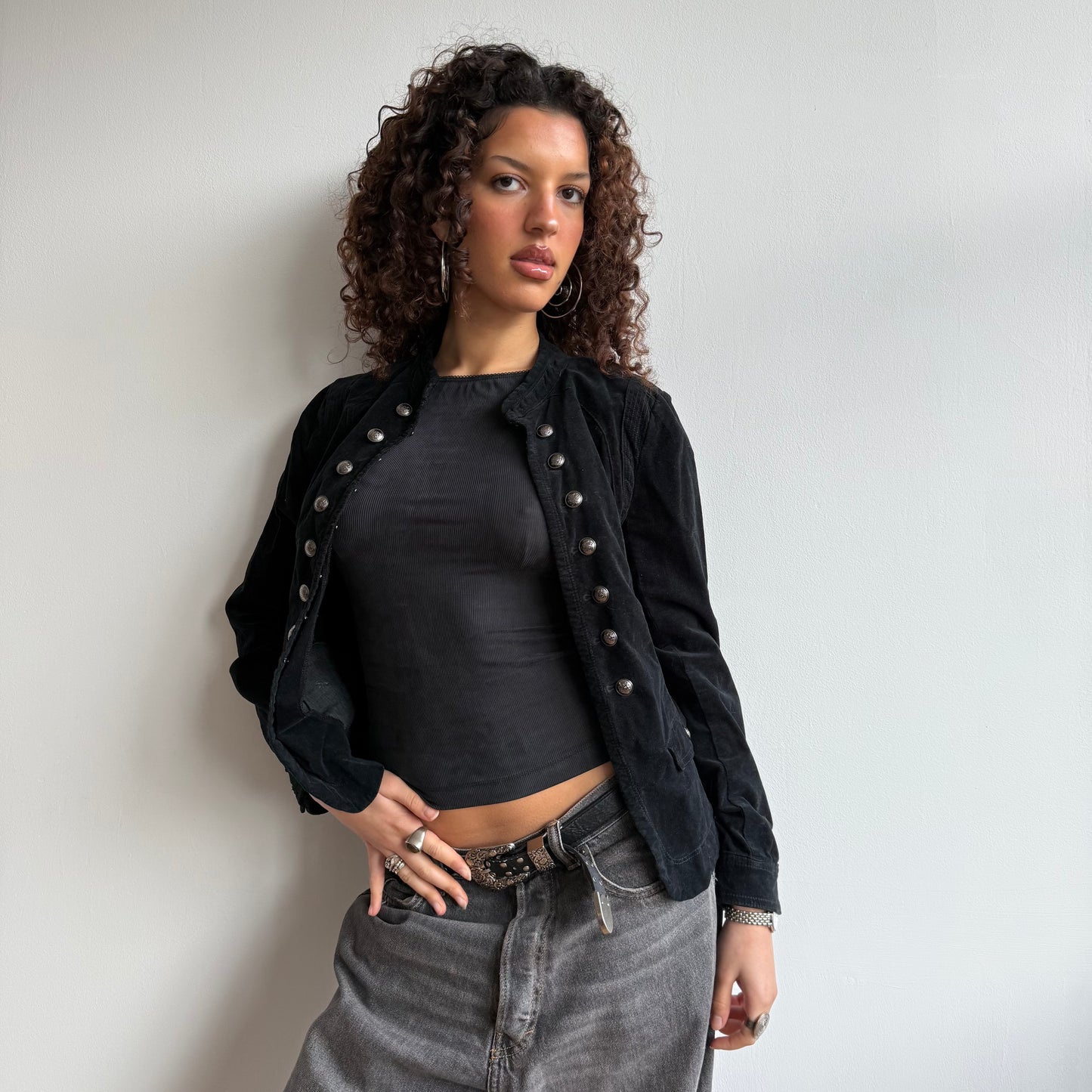 Black velvety military jacket - Size S