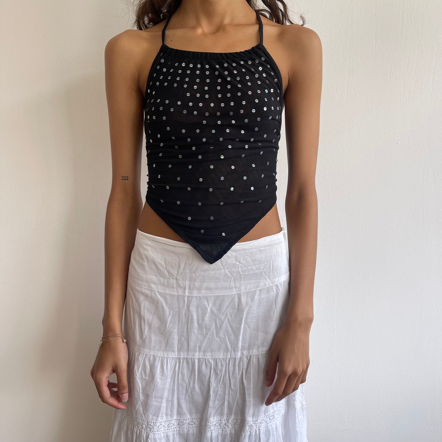 Black mesh sequin halter-neck - Size XS