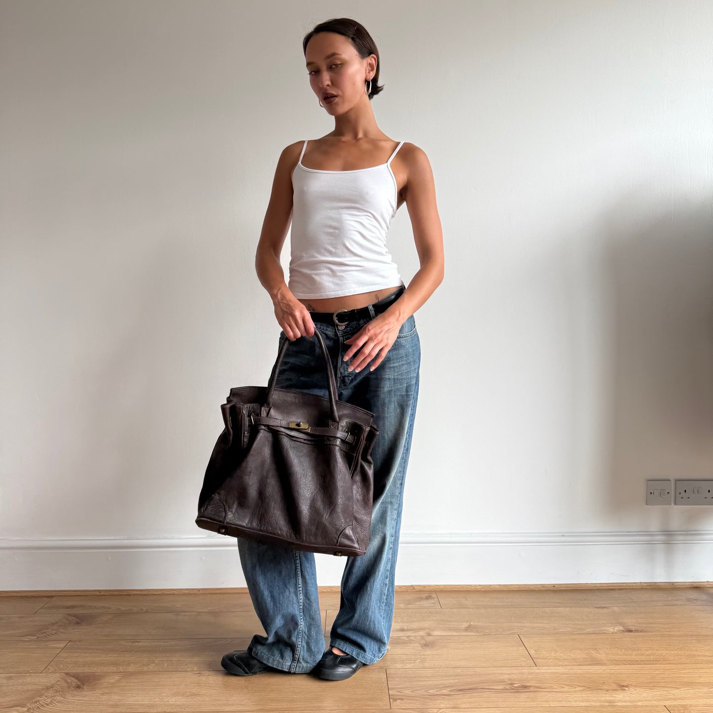 Brown leather ‘firkin’ bag - One Size
