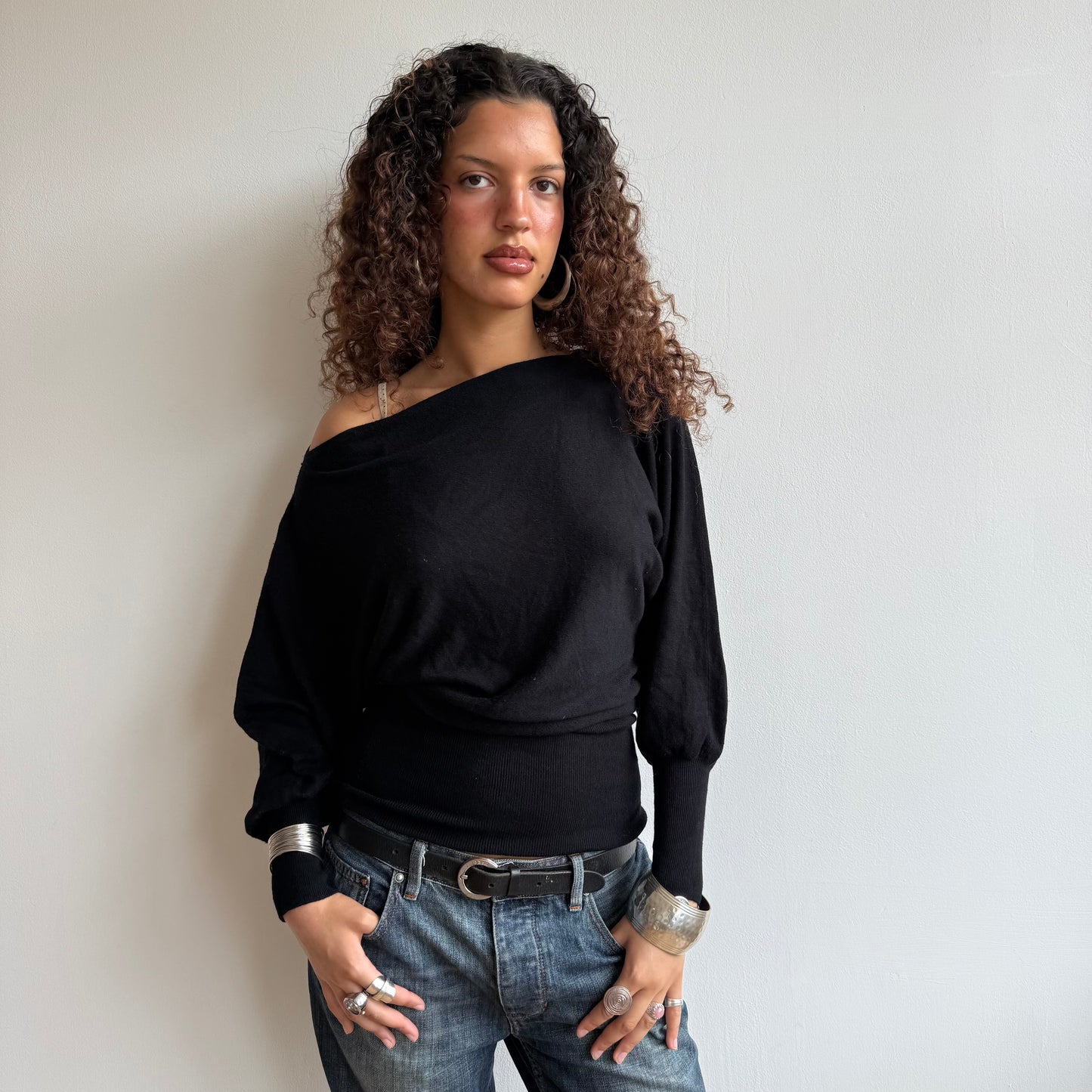 Black slouchy knit jumper - Size M