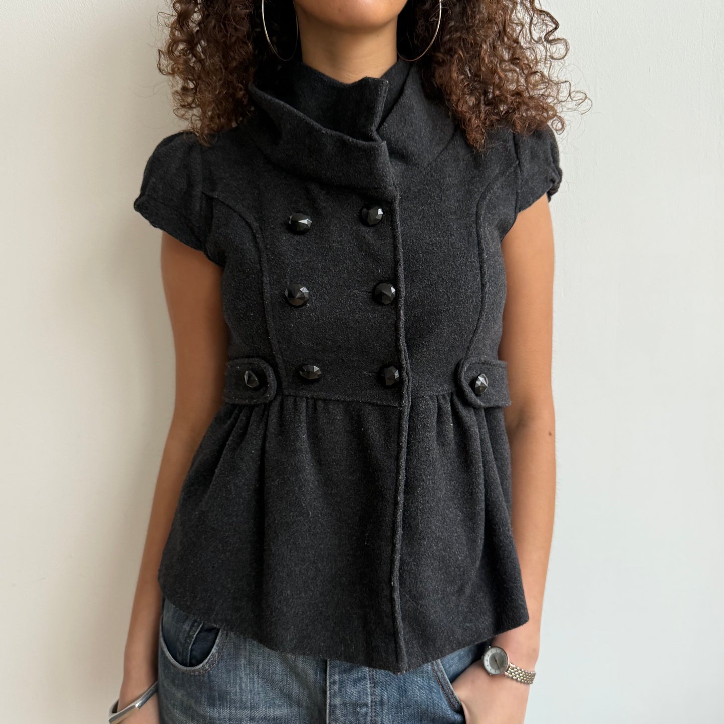 Charcoal short sleeve peacoat - Size S/M