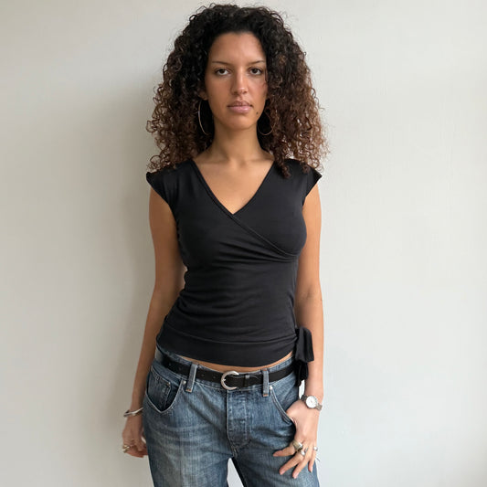 Black wrap tie side top - Size S