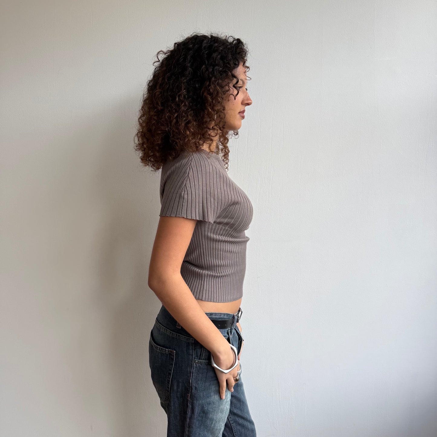 Taupe short sleeve knit - Size XS/S