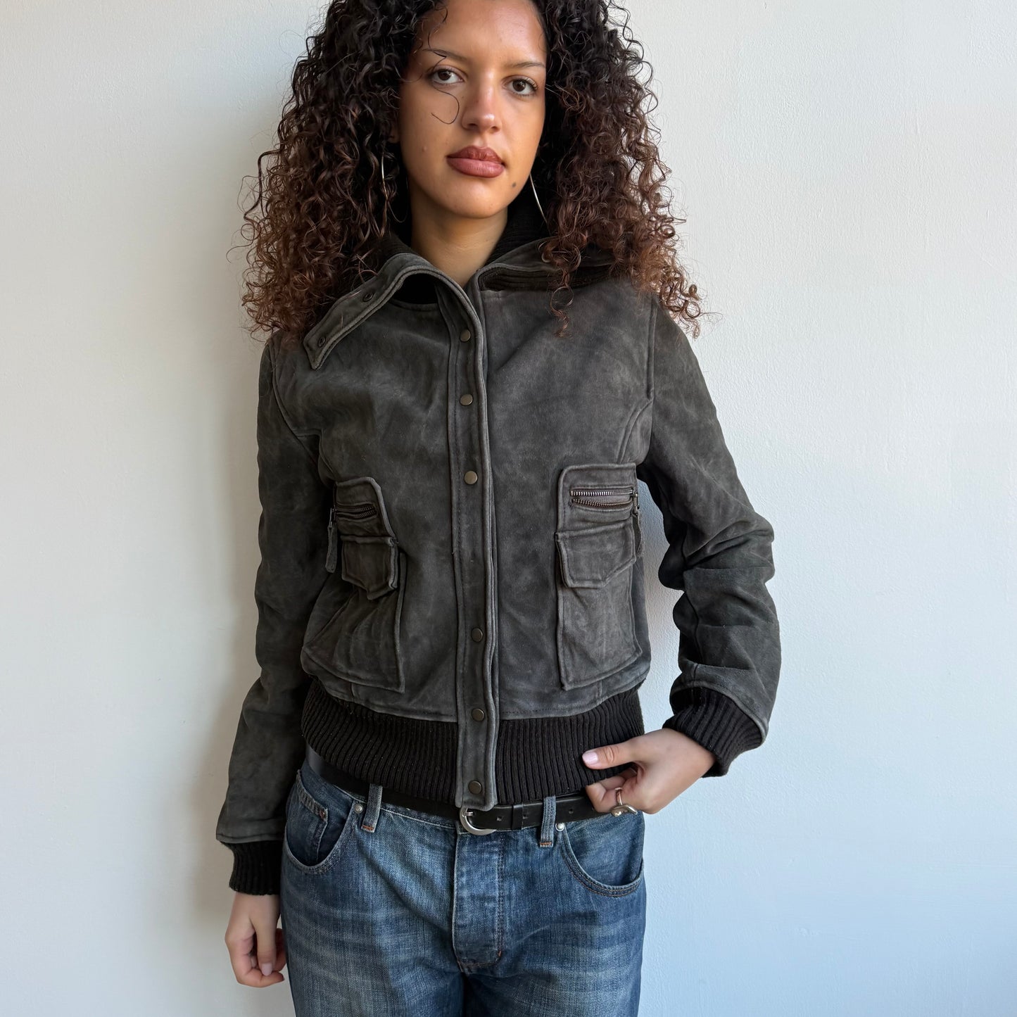 Washed brown leather bomber - Size M