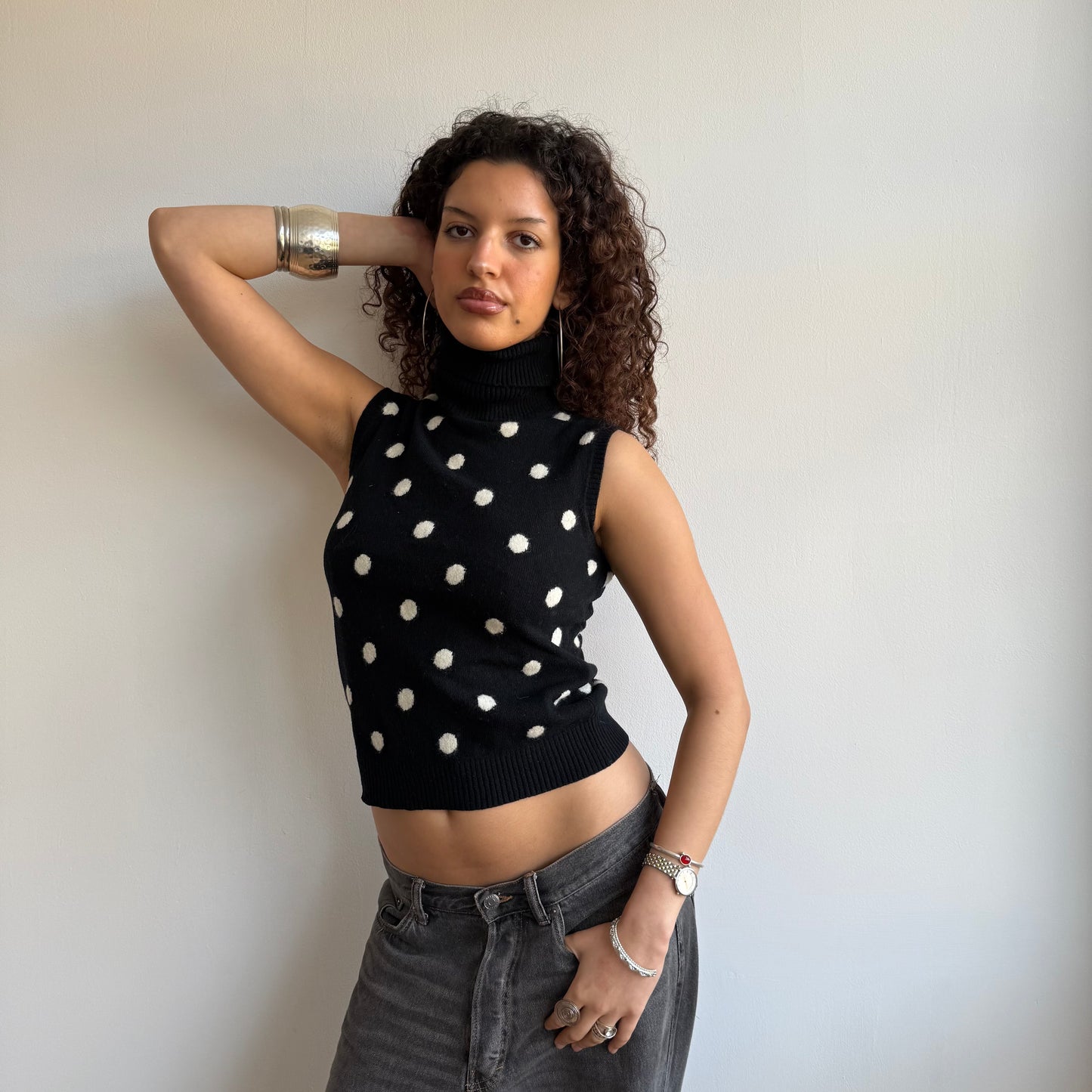 Black polka dot roll neck - Size S
