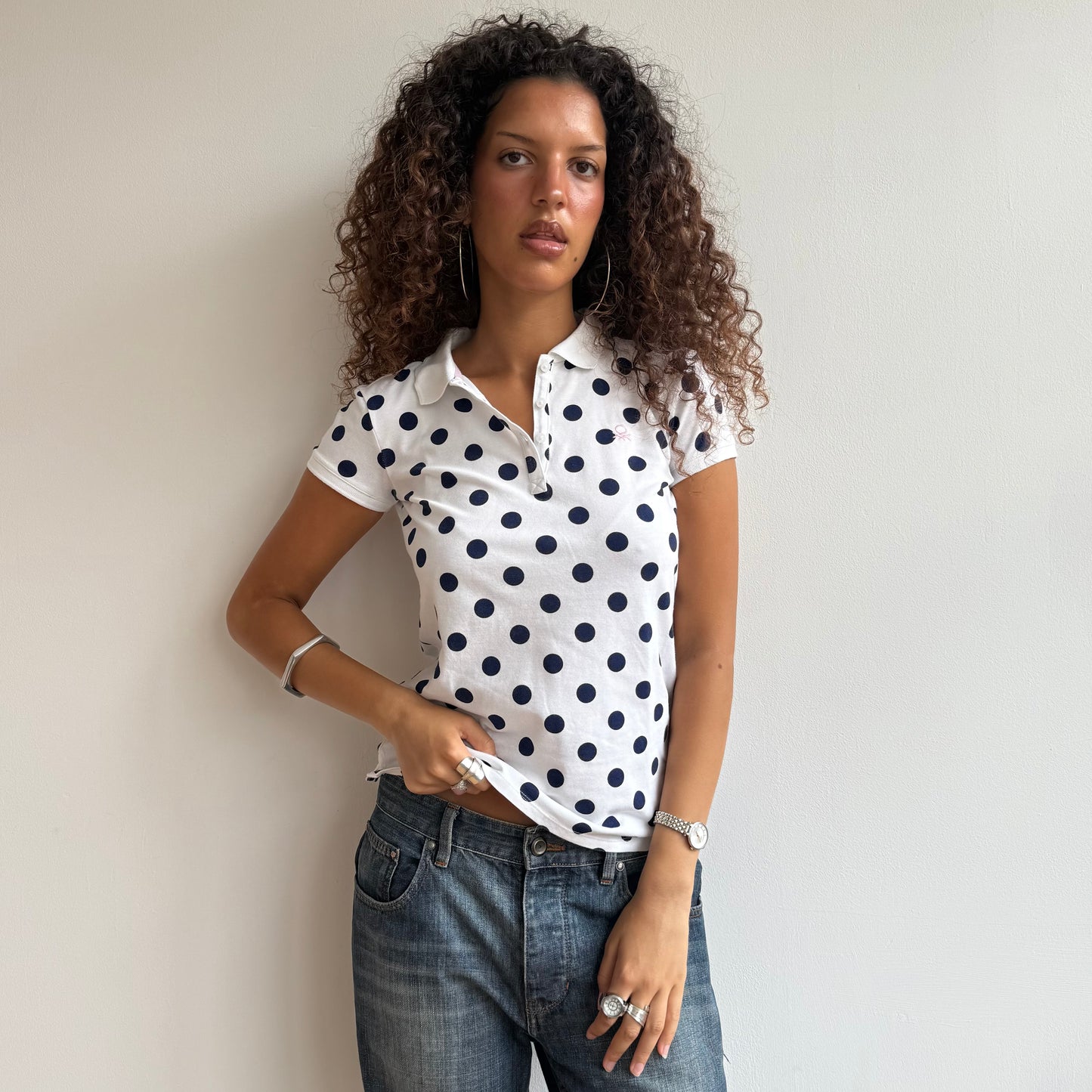 Polka dot polo top - Size M