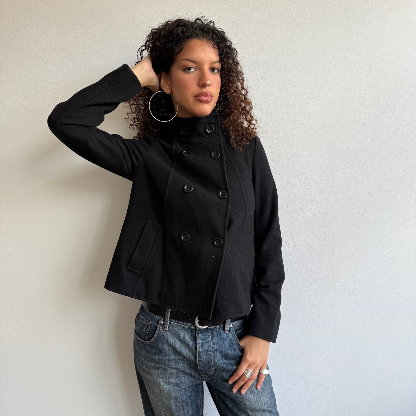 Black high neck peacoat - Size S