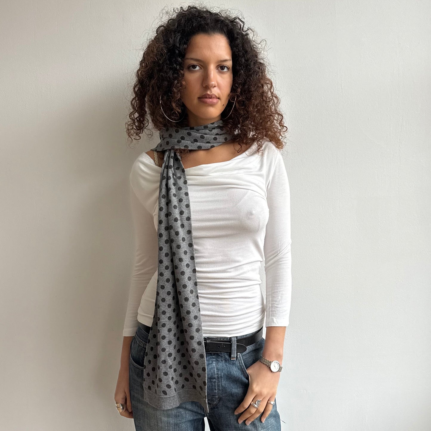 White slouchy cowl 3/4 sleeve top - Size S/M