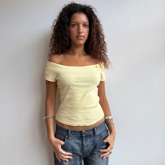 Yellow Bardot button top - Size S