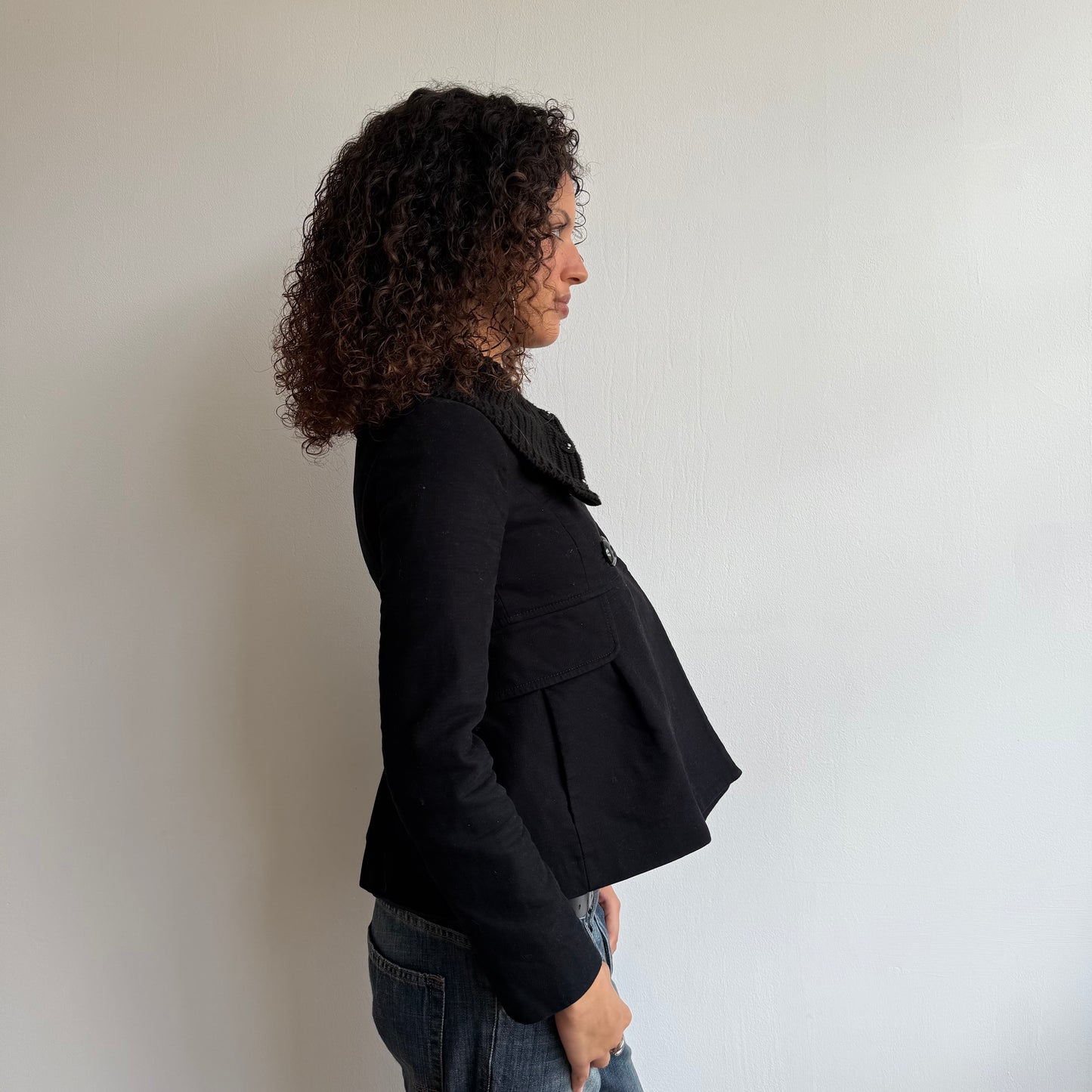Black bi-material peacoat - Size S