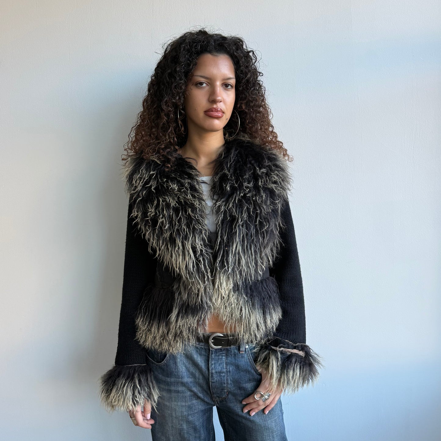 Black knit afghan jacket - Size M