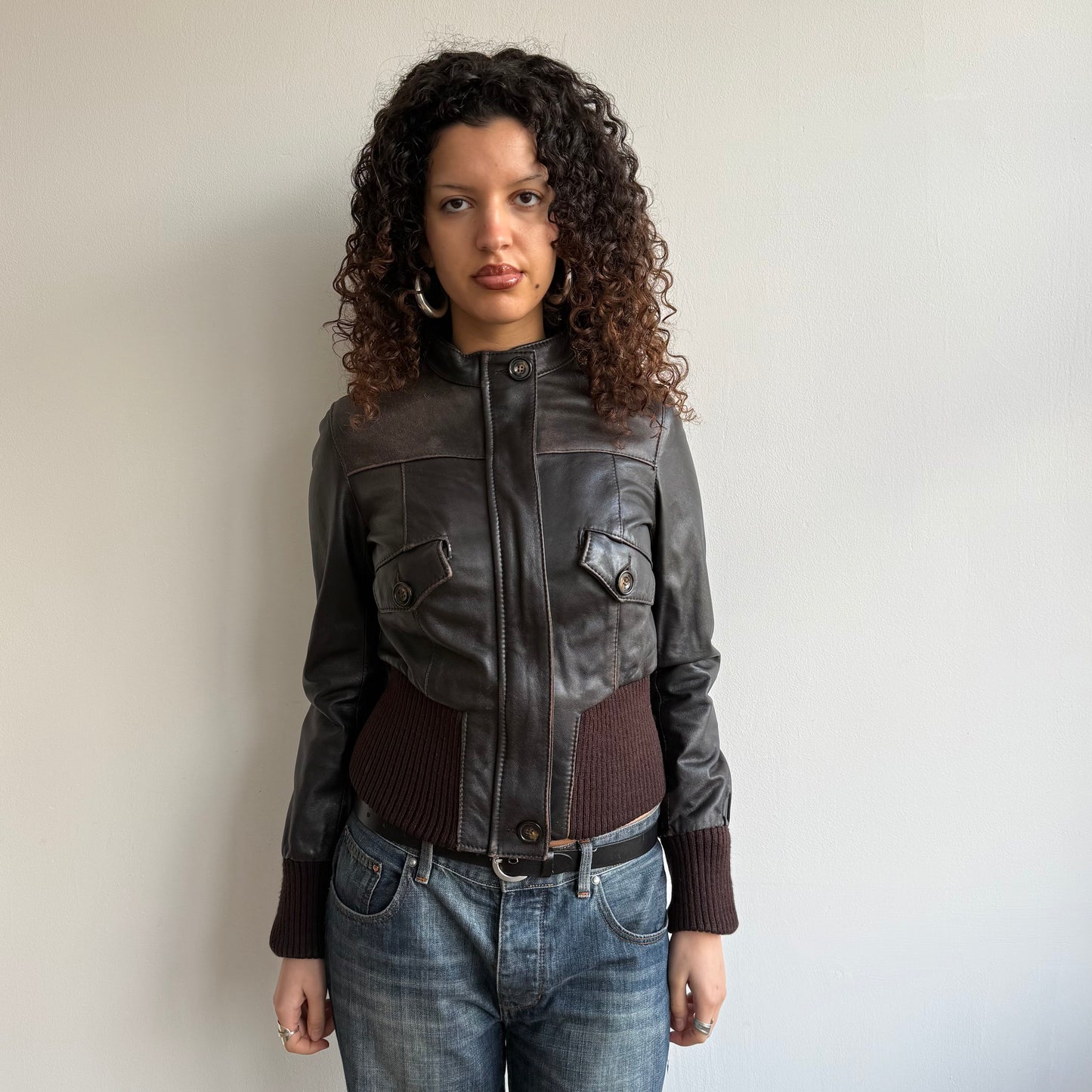 Brown leather buckle jacket - Size S