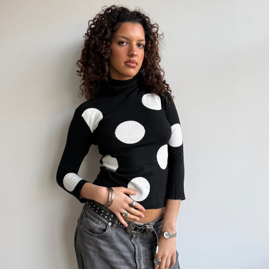 Black polka dot roll neck - Size S