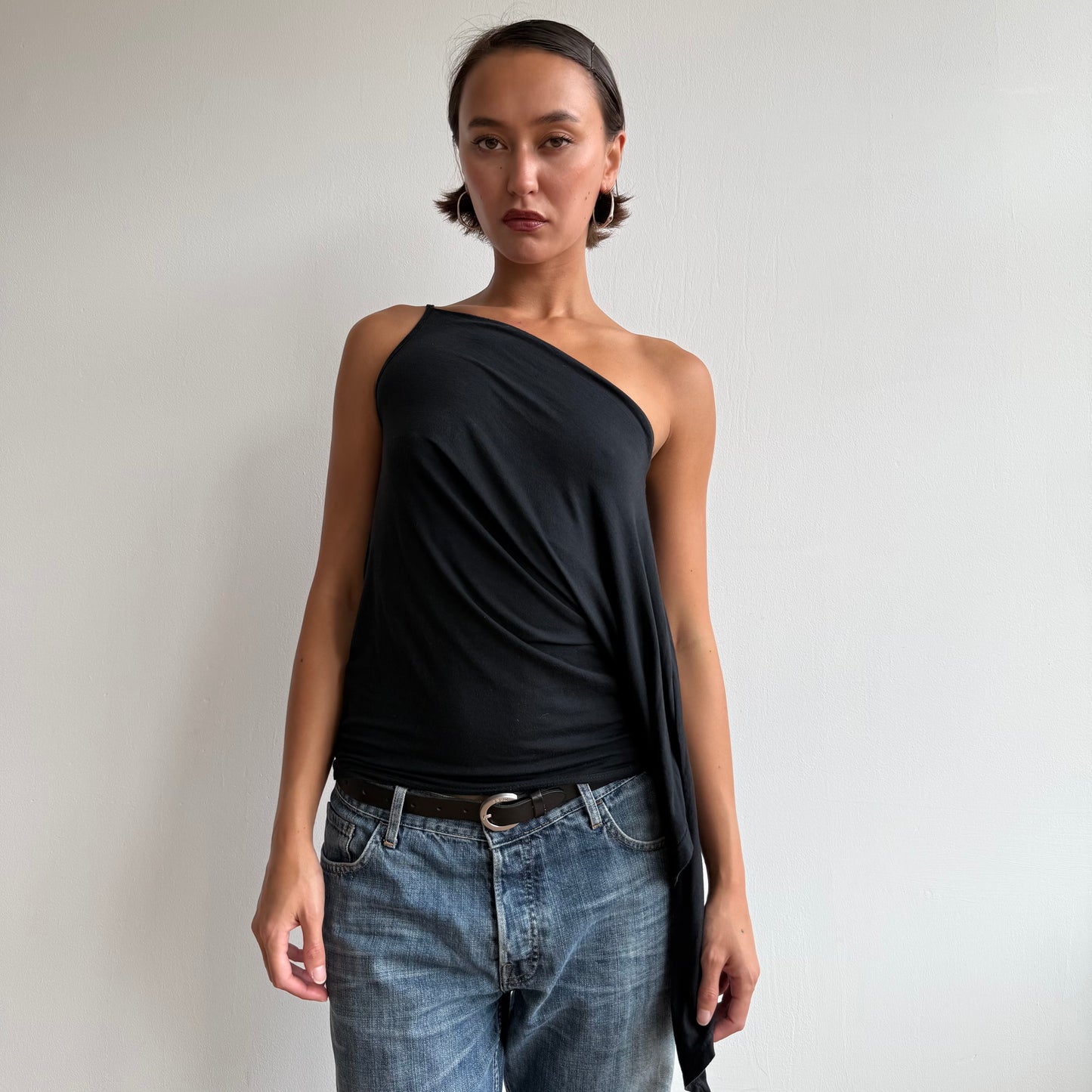 Black one shoulder long sleeve top - Size S