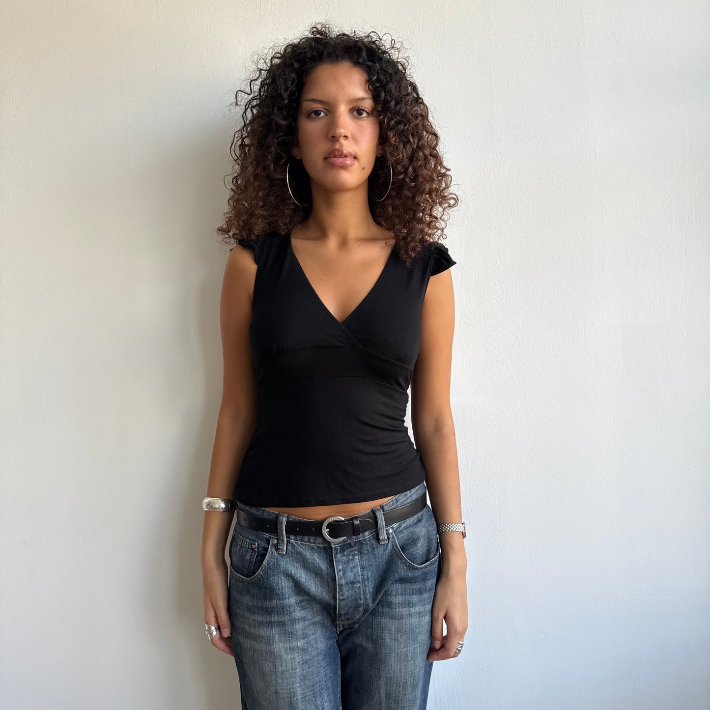 Black keyhole wrap top - Size S