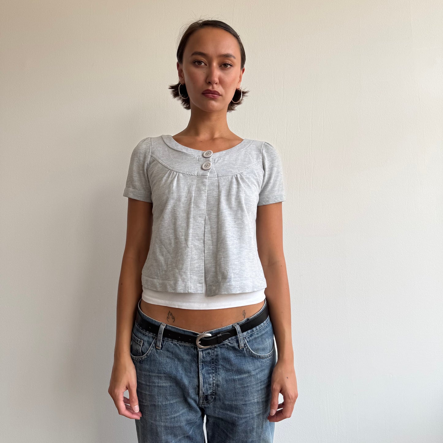 Grey cropped button jumper - Size S/M