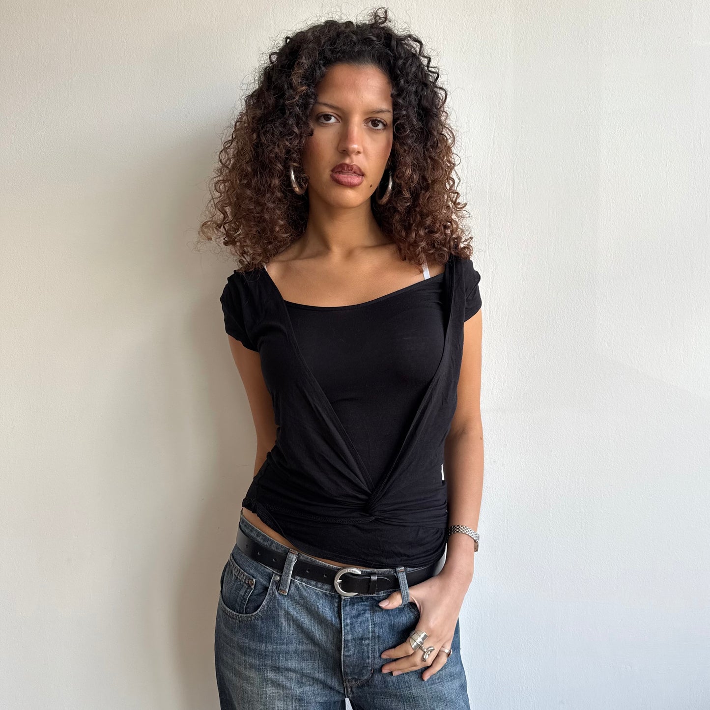 Black wrap twist cowl top - Size S