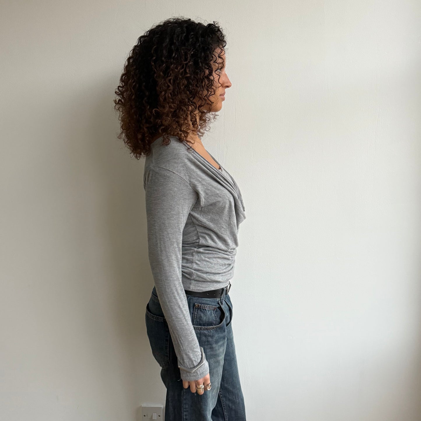 Grey long sleeve slouchy cowl top - Size M