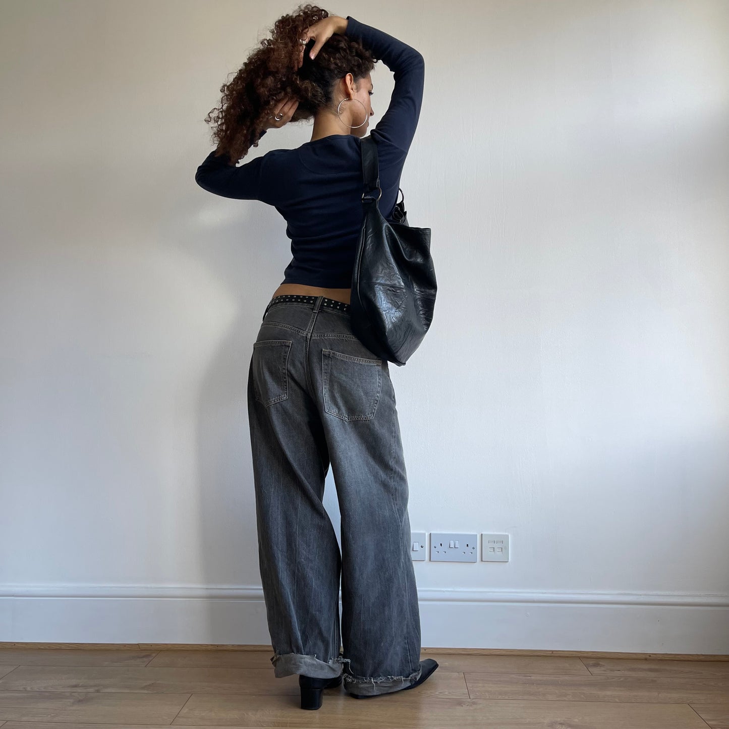 Navy long sleeve graphic top - Size S