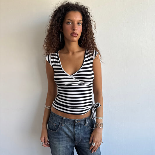 Black and white striped wrap top - Size XS/S