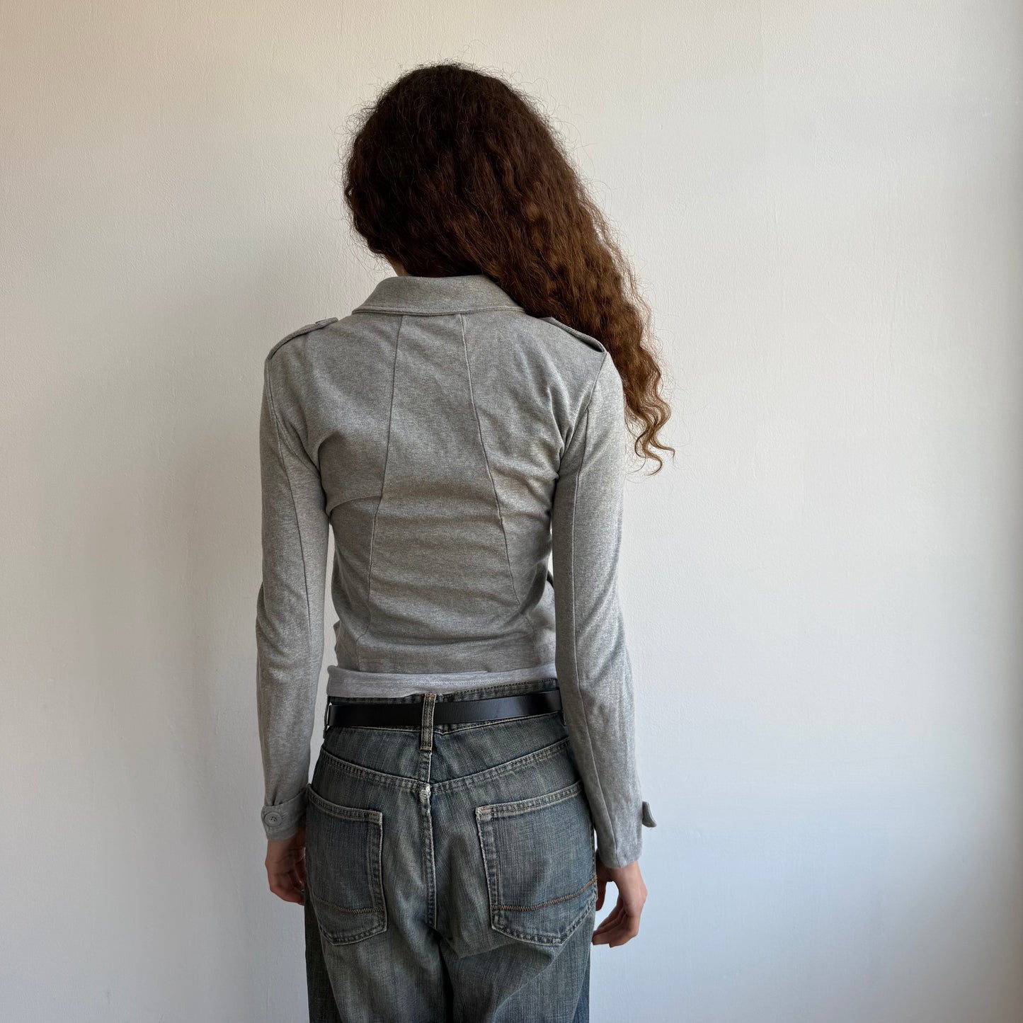 Grey ruffle peacoat jumper - Size S