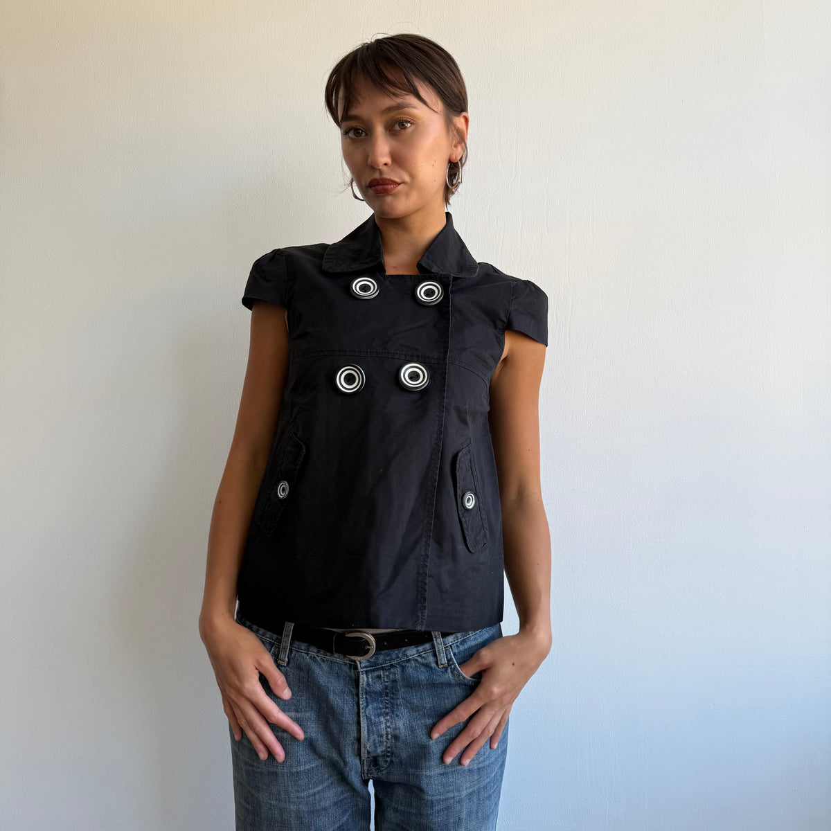 Black short sleeve peacoat - Size M