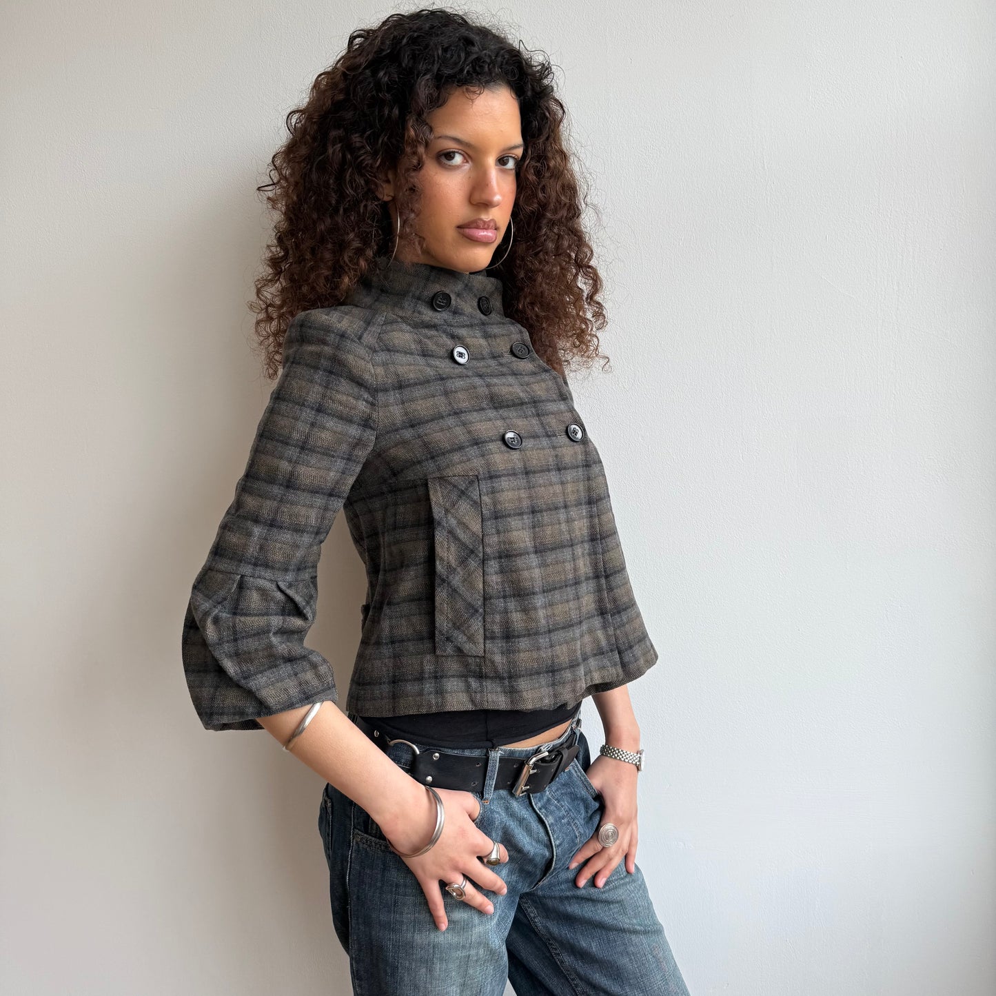 Khaki plaid peacoat - Size S
