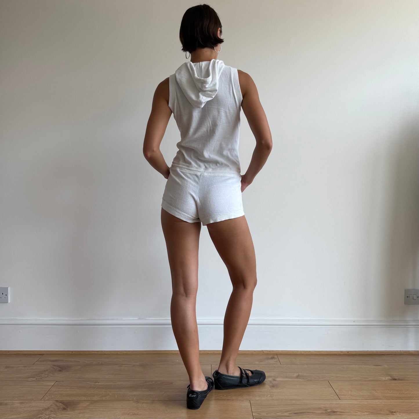 White towelling hooded romper - Size S