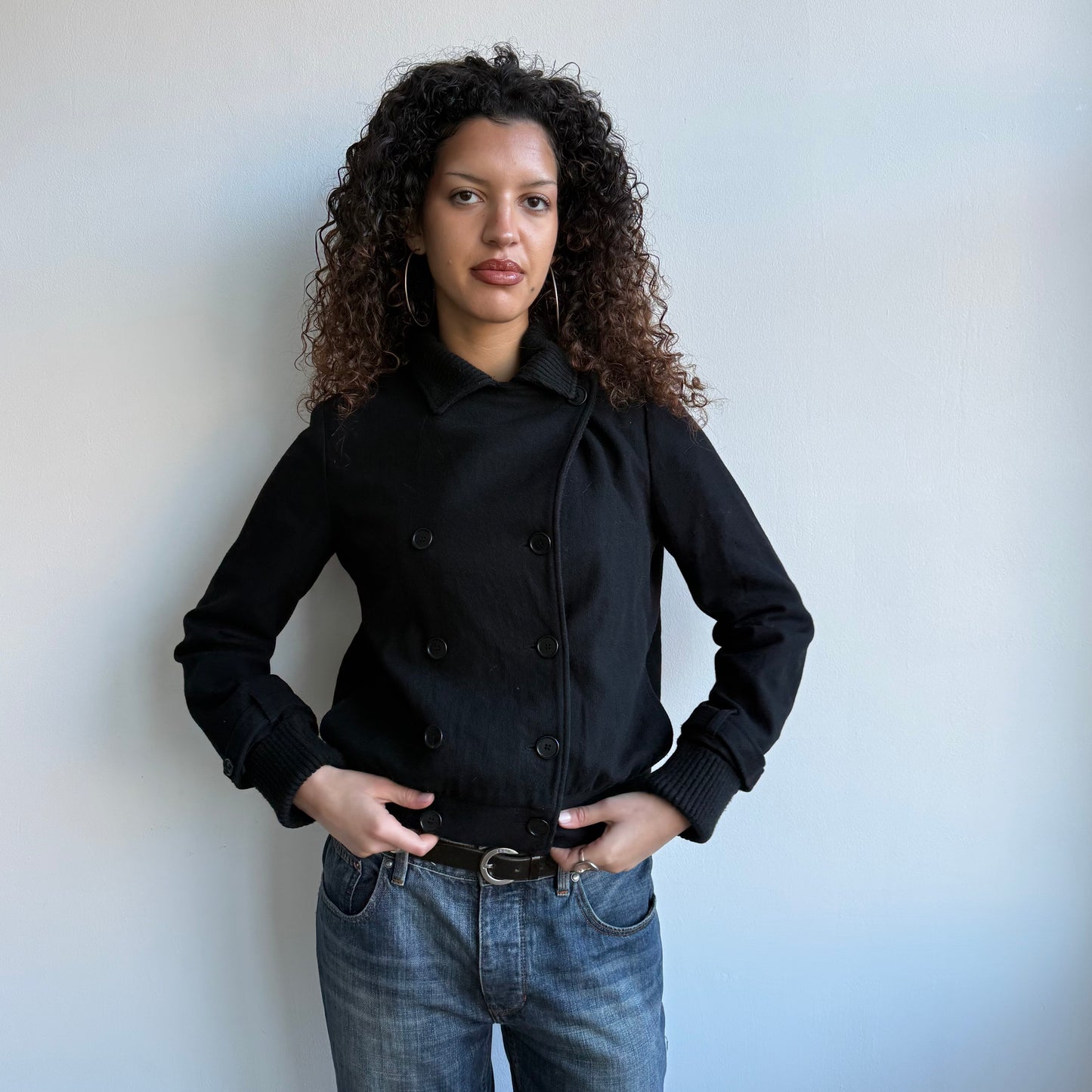 Black double breasted button bomber - Size M