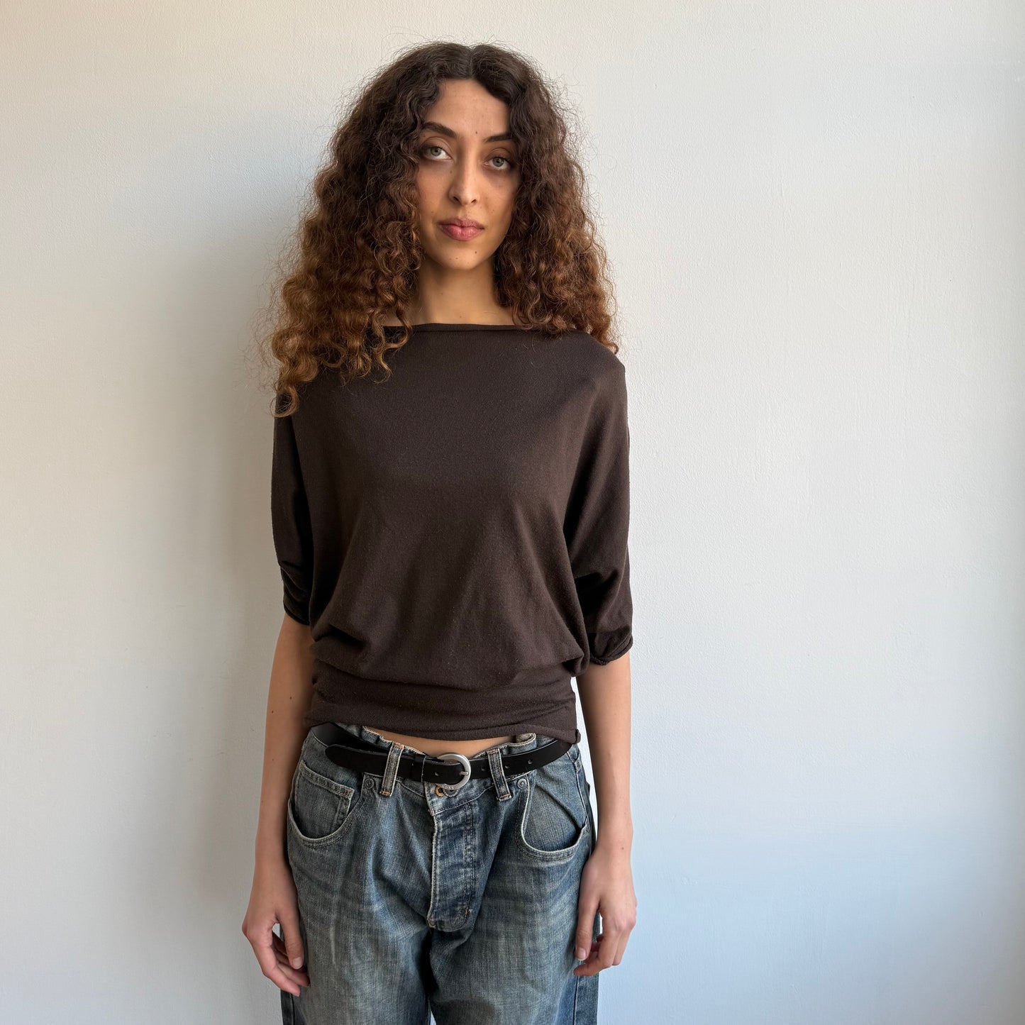 Brown short sleeve slouchy knit - Size M