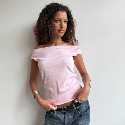 Pink bardot button top - Size M/L