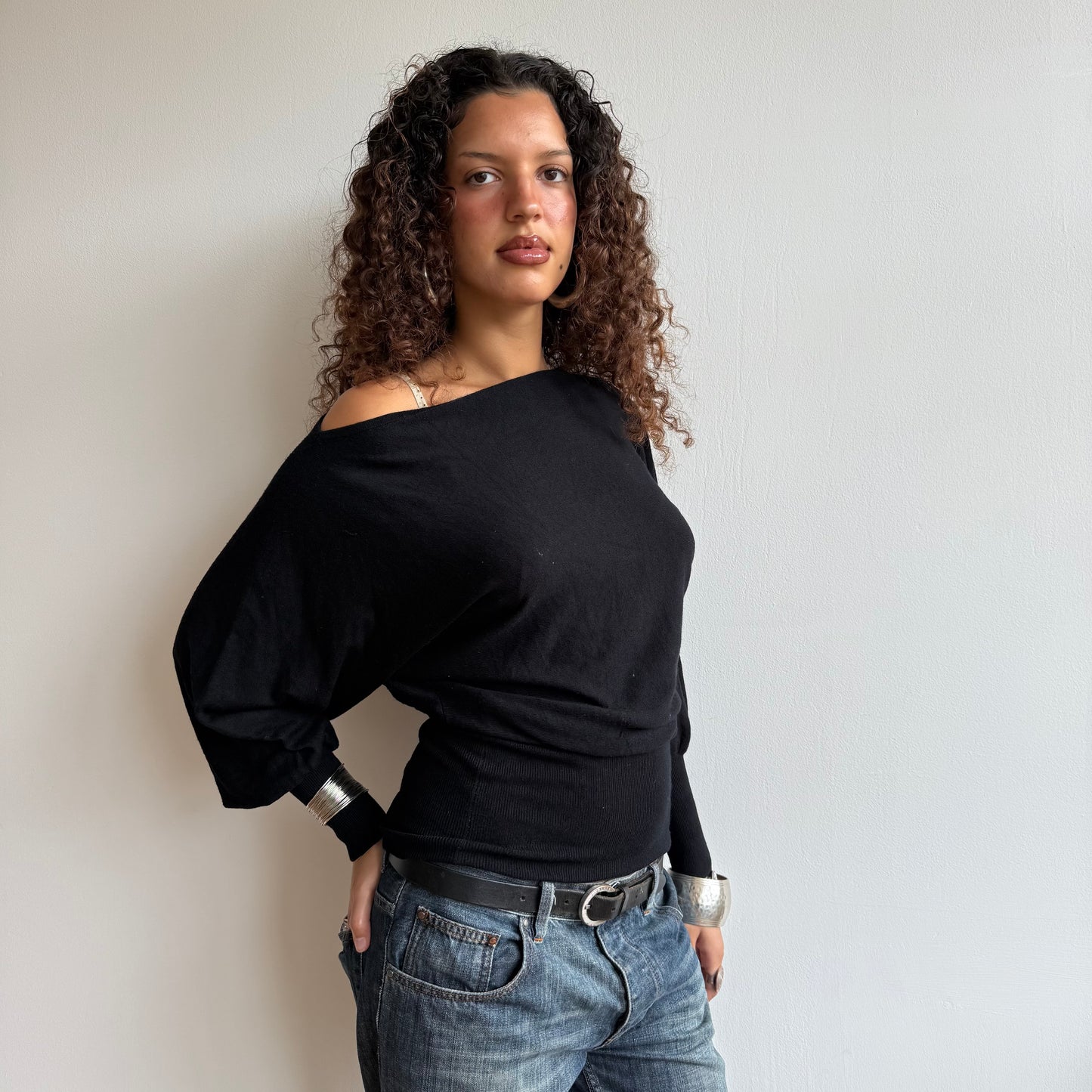 Black slouchy knit jumper - Size M