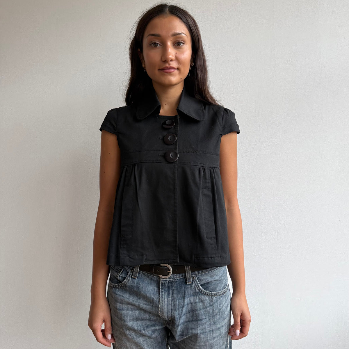 Black short sleeve peacoat - Size S