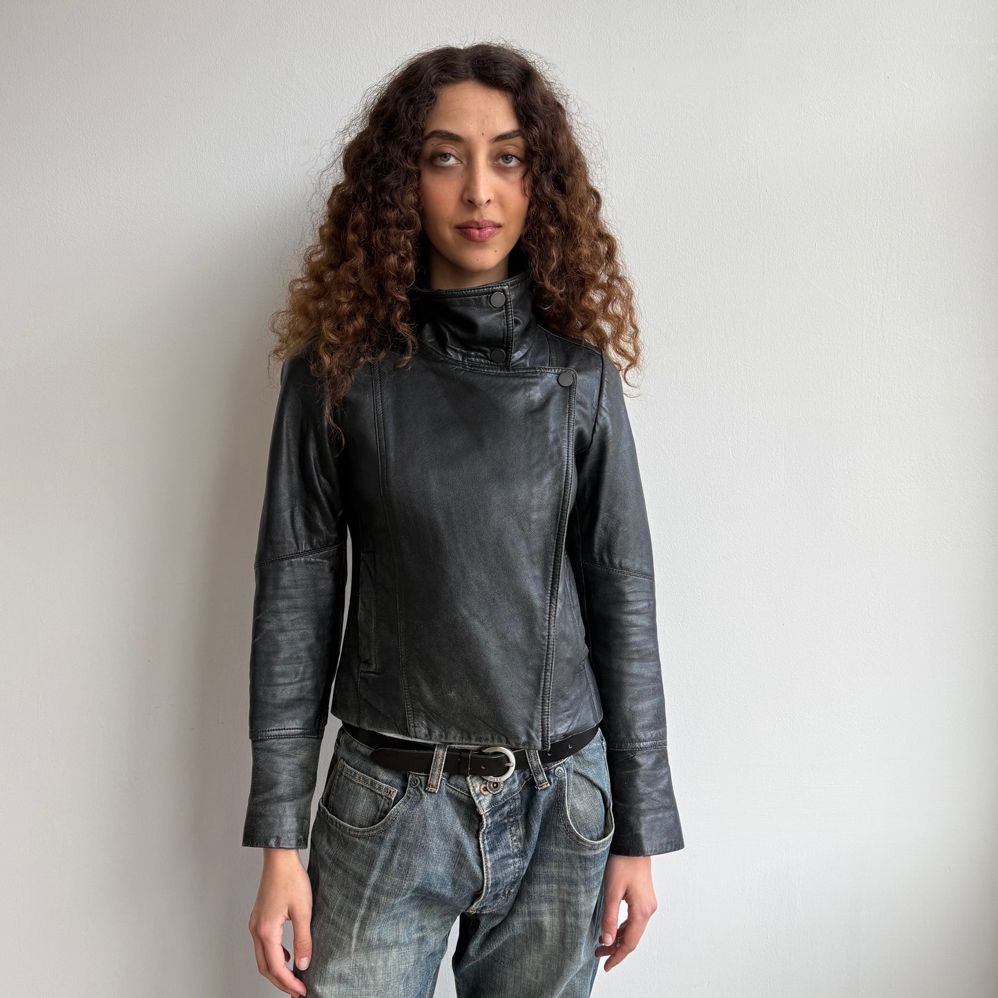 Leather asymmetric biker jacket - Size S