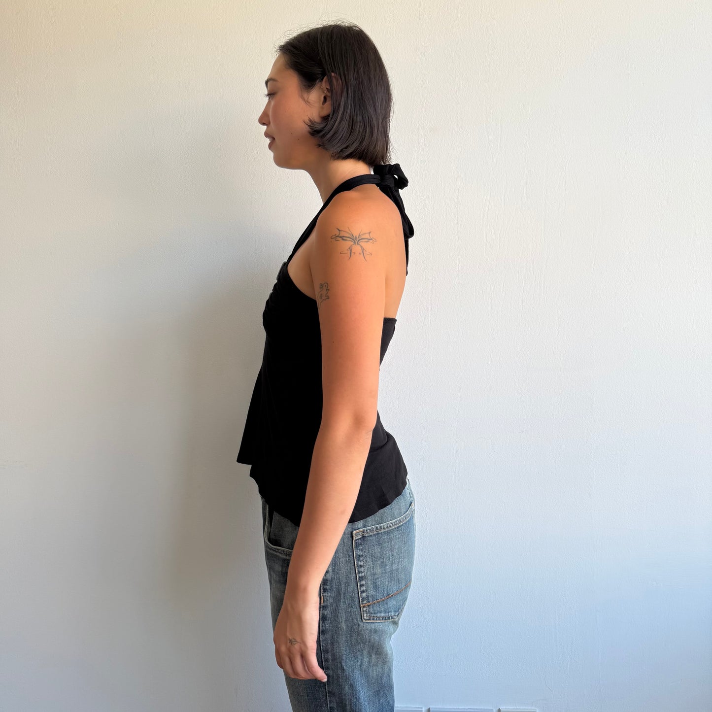 Black bandeau button halter top - Size S
