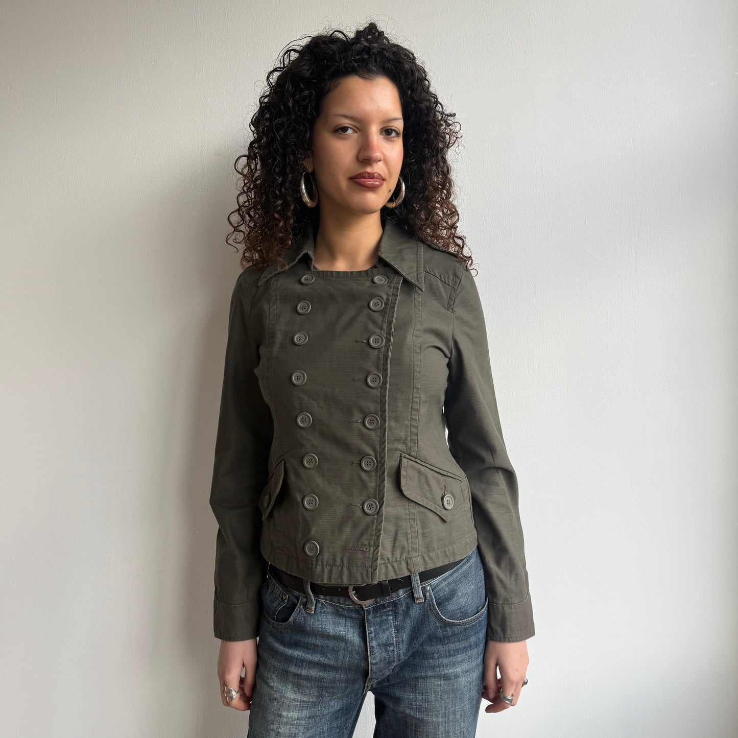 Khaki double breasted military peacoat - Size M/L