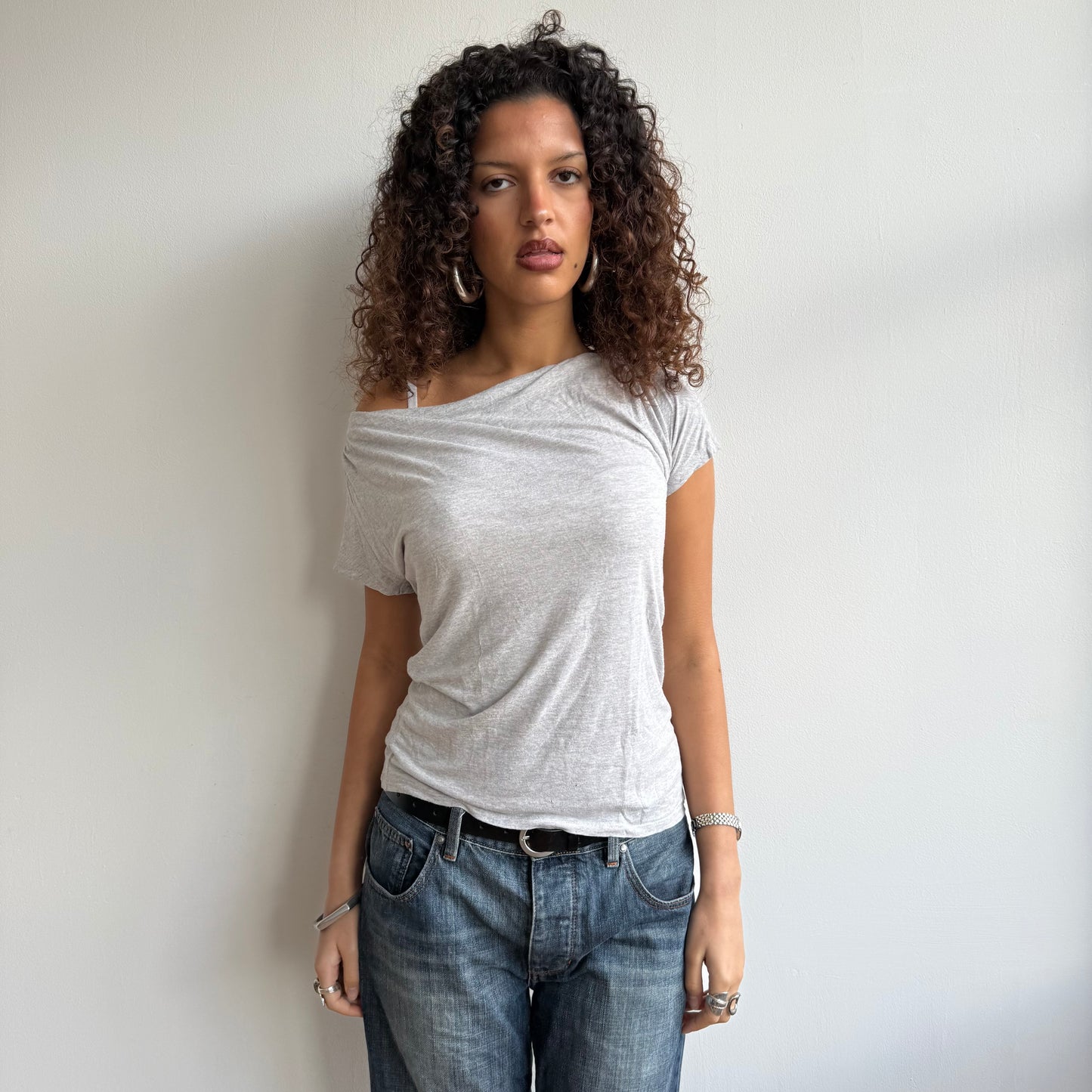 Grey slouchy t-shirt top - Size S