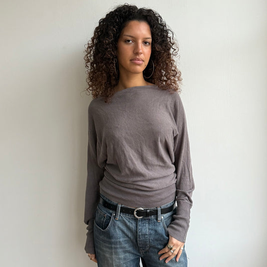 Taupe button sleeve slouchy knit - Size M