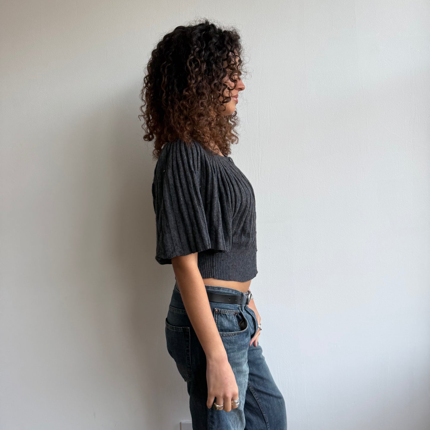 Dark grey button batwing knit - Size S/M