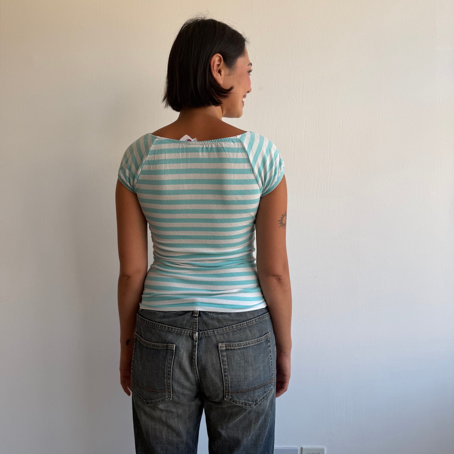 Turquoise striped button top - Size M