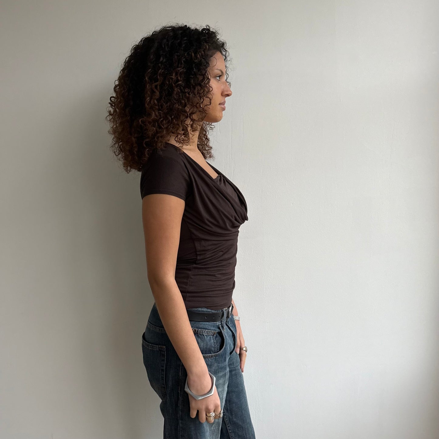 Dark brown cowl t-shirt - Size S