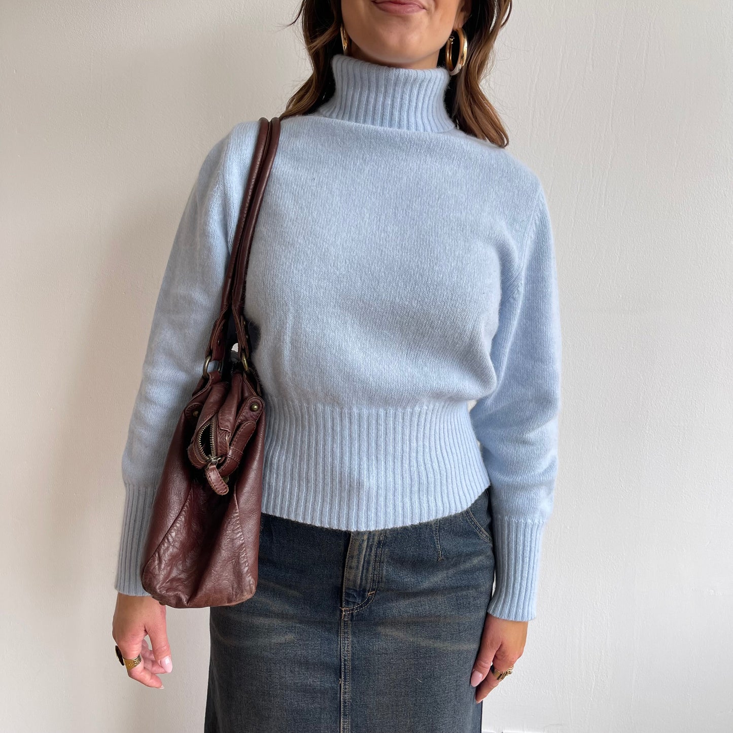 Blue angora roll neck jumper - Size S