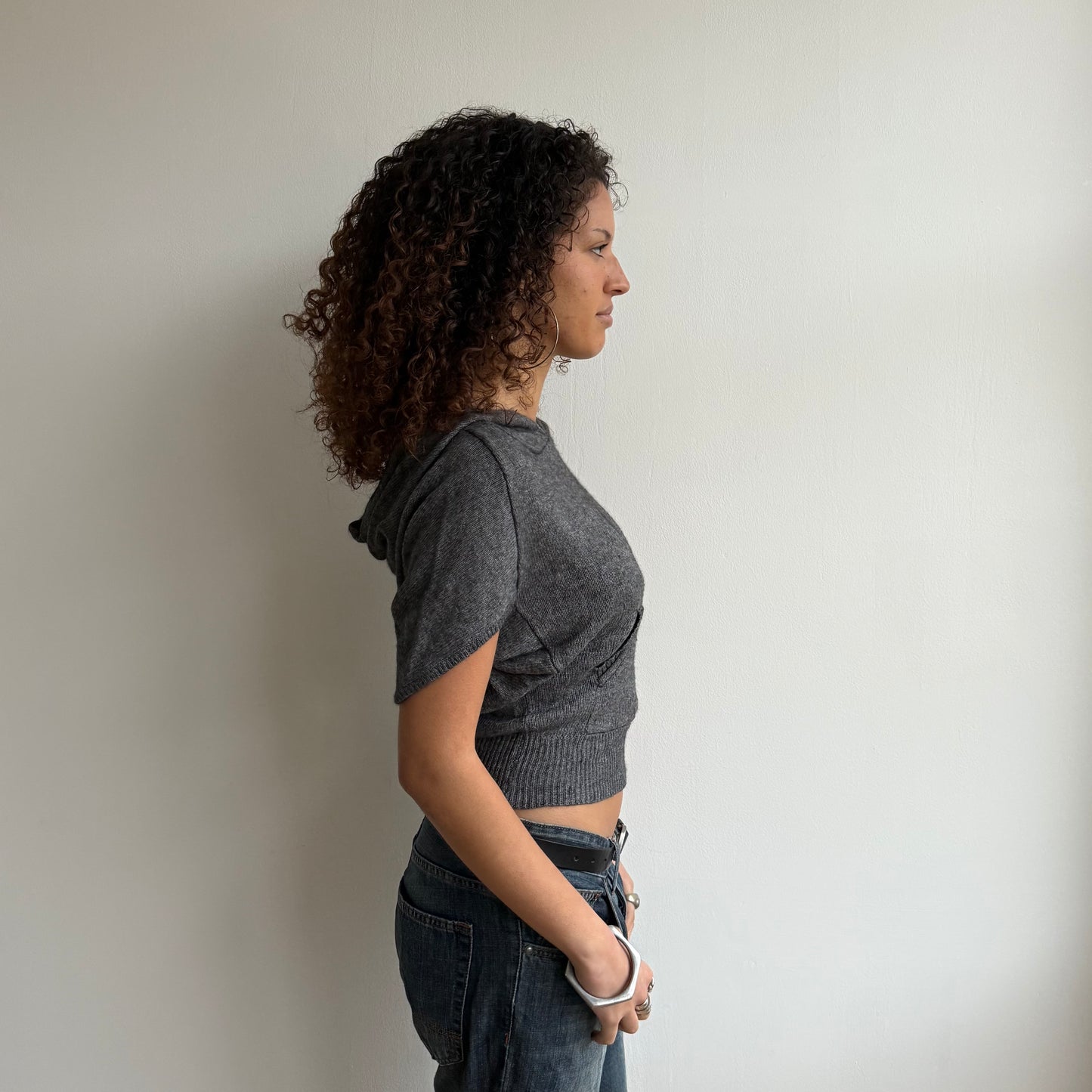 Grey knit hoodie - Size S/M