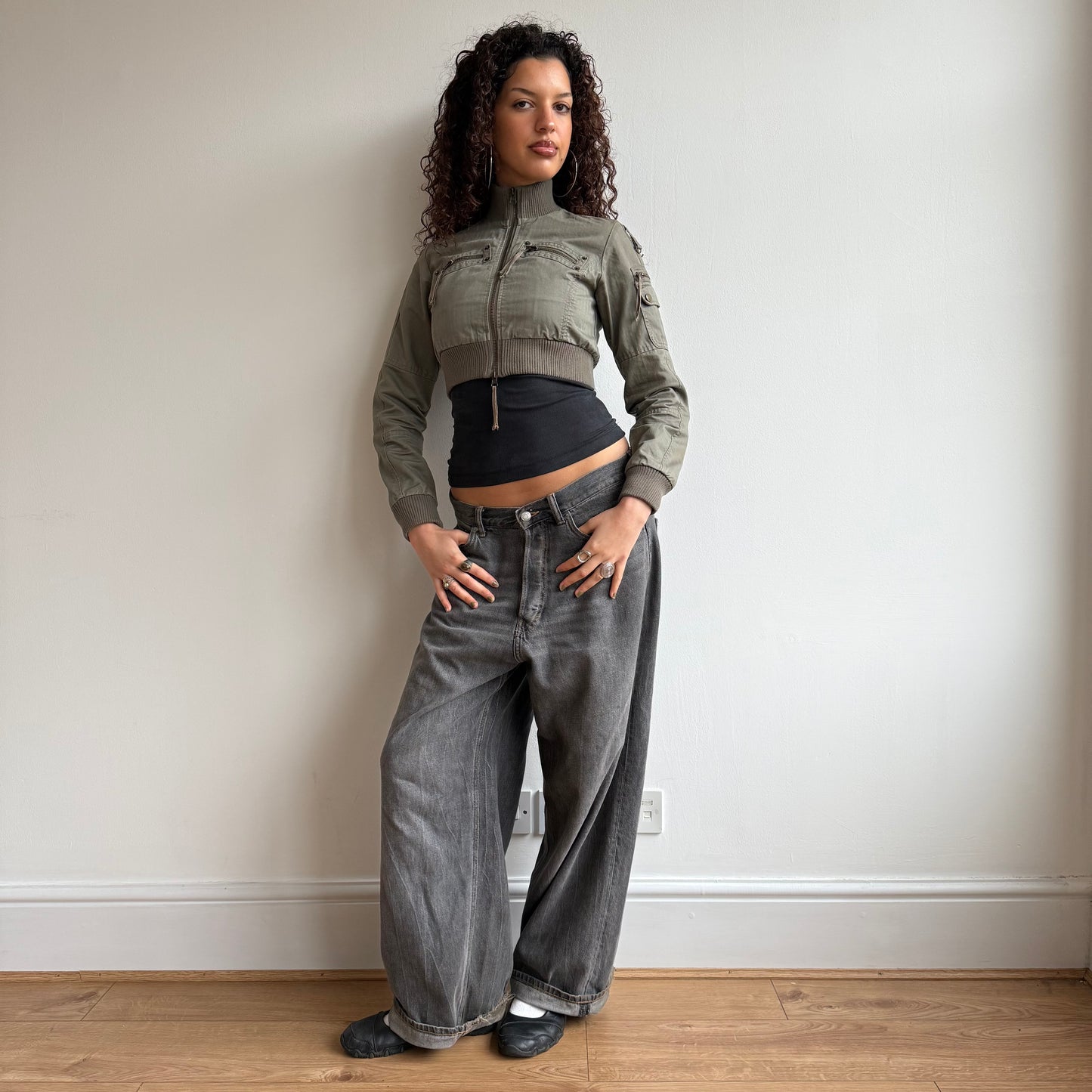 Khaki cargo crop jacket - Size S