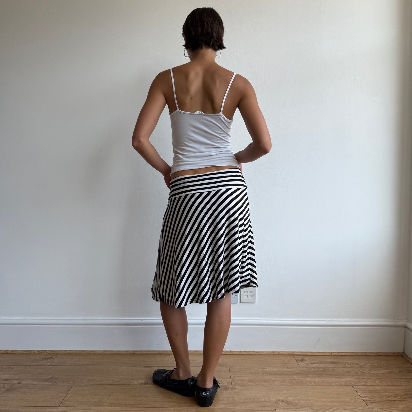 Black + white striped midi skirt - Size M