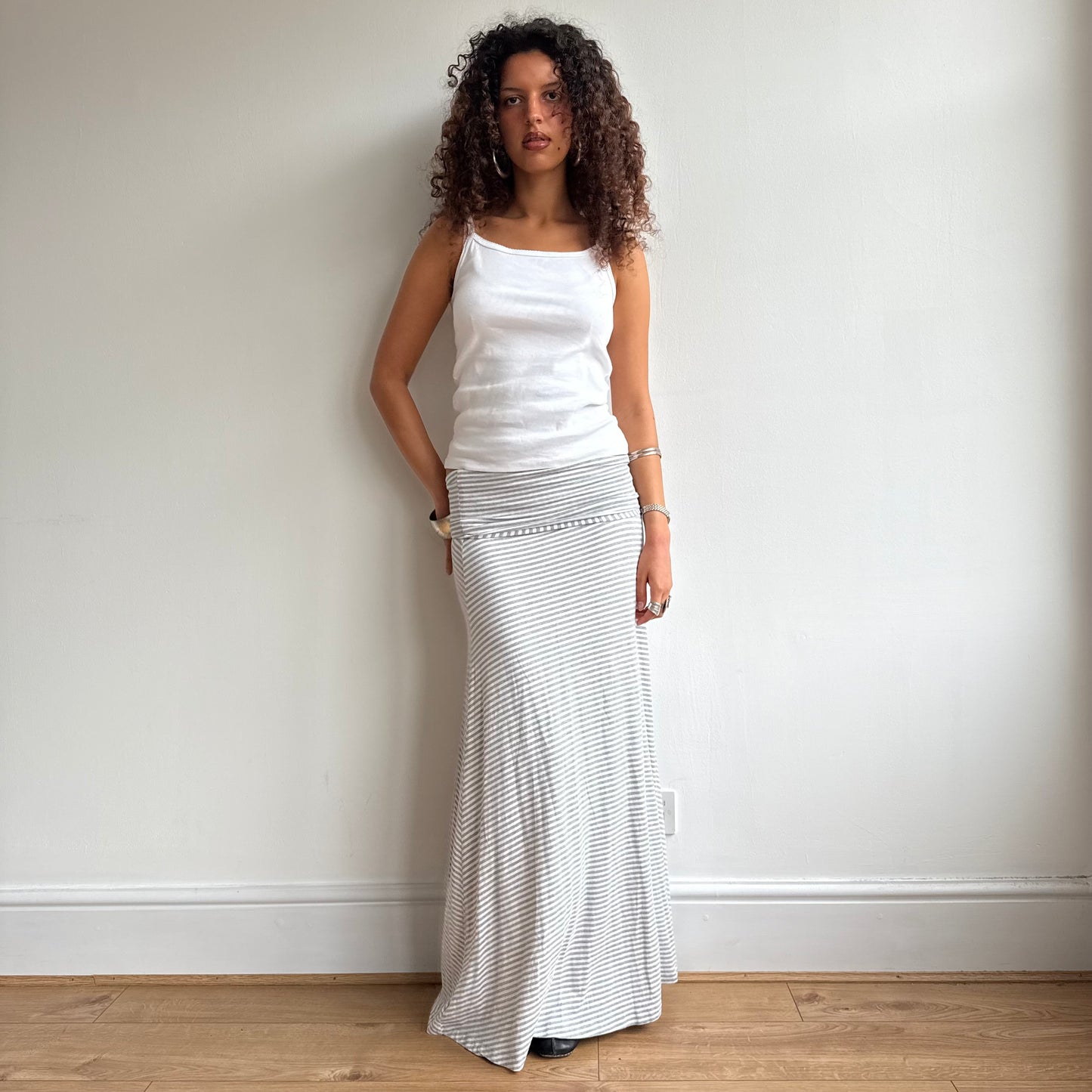 Grey striped maxi skirt/dress - Size S