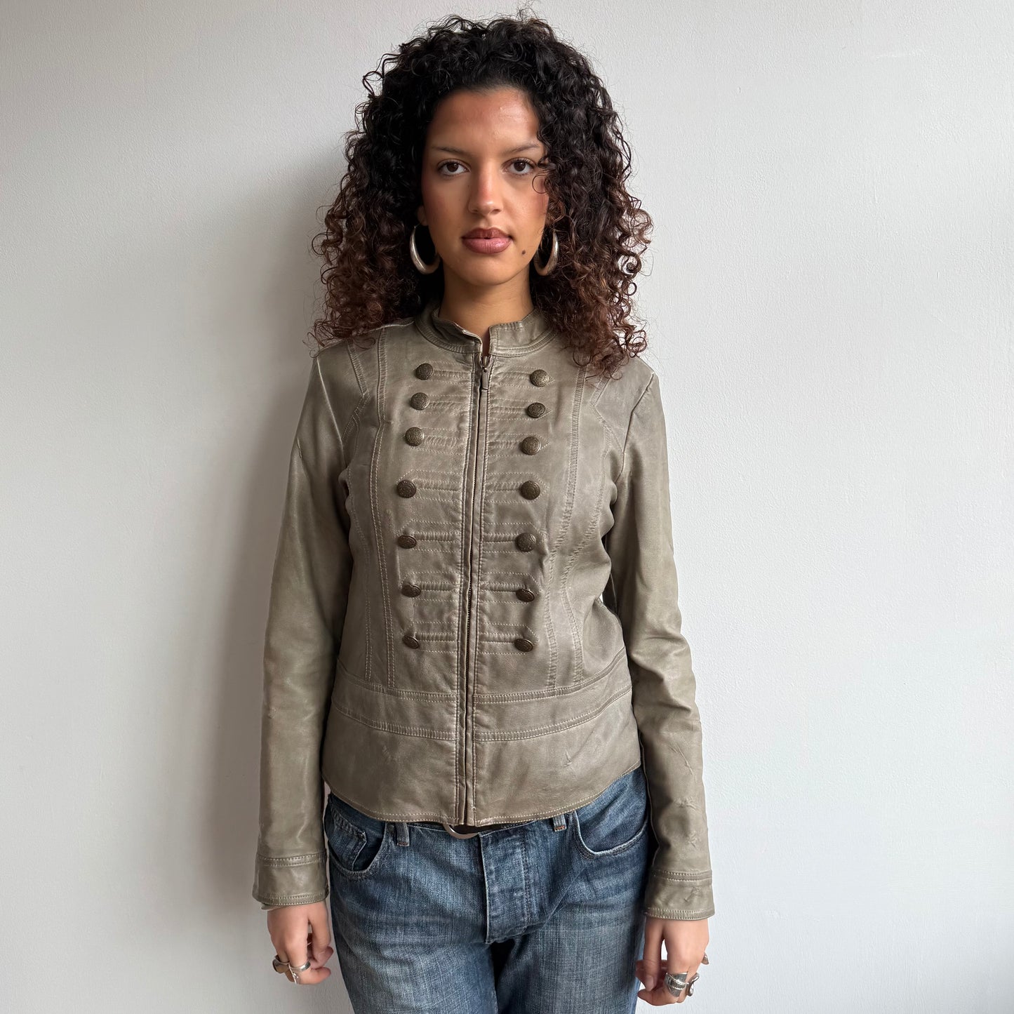 Khaki fur lined military jacket - Size M